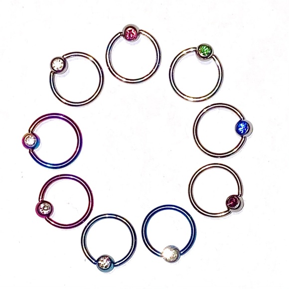 Captive Bead Ring Hoop 16g 10mm 3/8" Gem Lip Nose - Picture 4 of 6